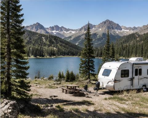 Lakeside campsite in the Four Corners